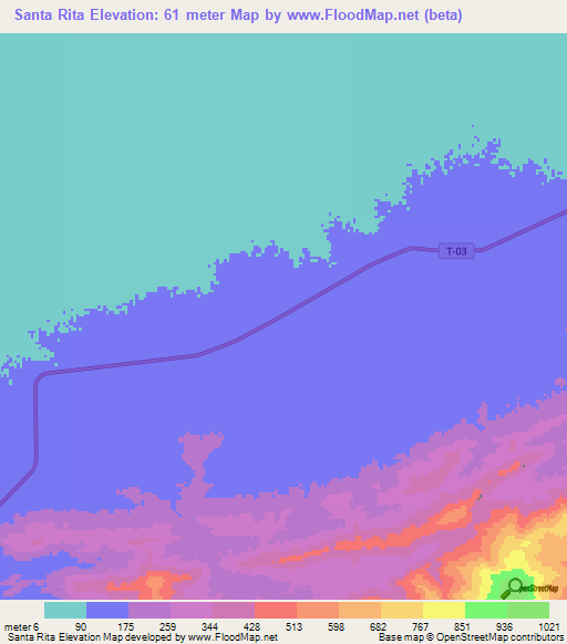 Santa Rita,Venezuela Elevation Map