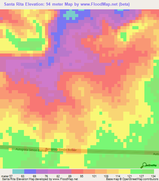 Santa Rita,Venezuela Elevation Map