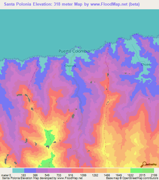 Santa Polonia,Venezuela Elevation Map