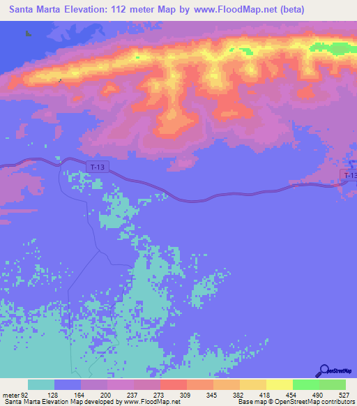 Santa Marta,Venezuela Elevation Map