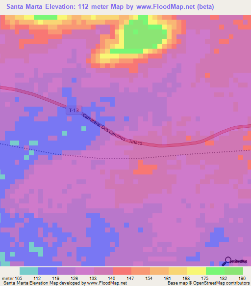 Santa Marta,Venezuela Elevation Map