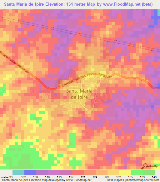 Santa Maria de Ipire,Venezuela Elevation Map