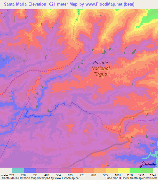 Santa Maria,Venezuela Elevation Map