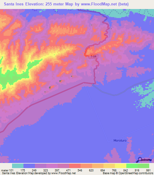 Santa Ines,Venezuela Elevation Map