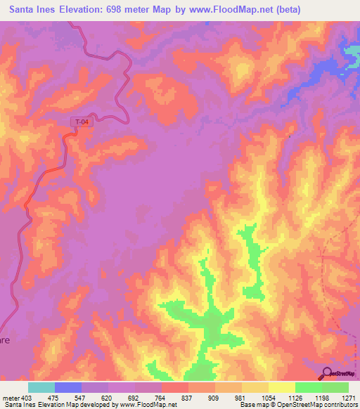 Santa Ines,Venezuela Elevation Map
