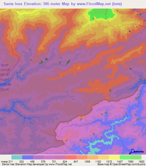 Santa Ines,Venezuela Elevation Map