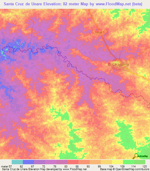 Santa Cruz de Unare,Venezuela Elevation Map