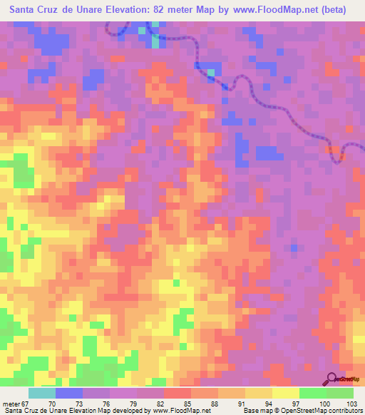 Santa Cruz de Unare,Venezuela Elevation Map