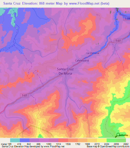 Santa Cruz,Venezuela Elevation Map