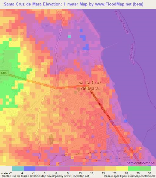 Santa Cruz de Mara,Venezuela Elevation Map