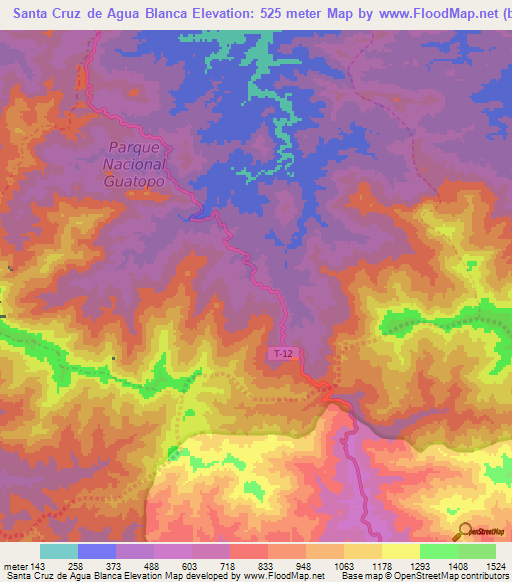 Santa Cruz de Agua Blanca,Venezuela Elevation Map