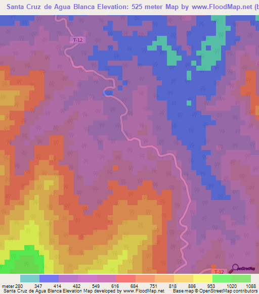 Santa Cruz de Agua Blanca,Venezuela Elevation Map