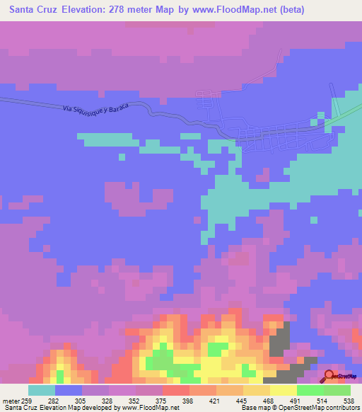 Santa Cruz,Venezuela Elevation Map