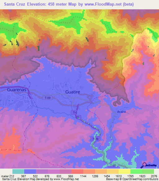 Santa Cruz,Venezuela Elevation Map