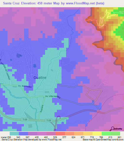 Santa Cruz,Venezuela Elevation Map