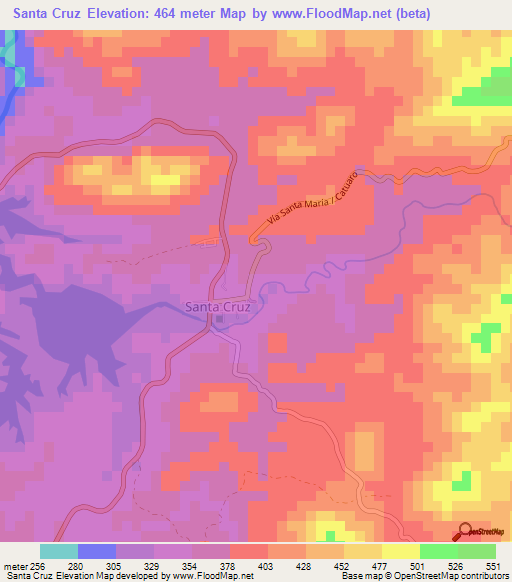 Santa Cruz,Venezuela Elevation Map