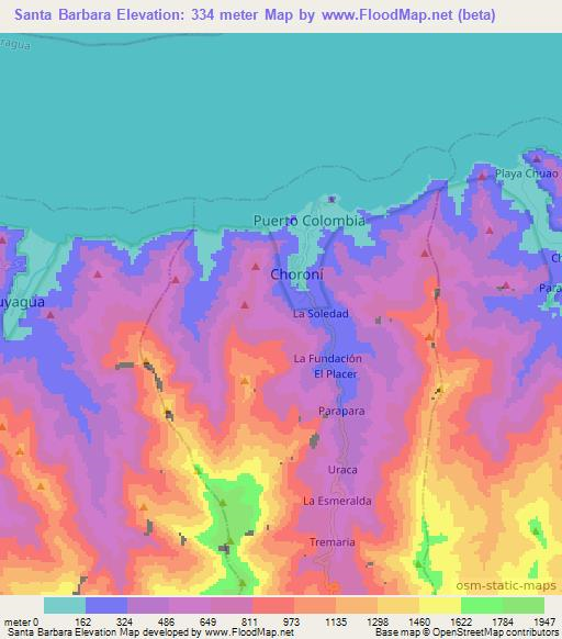Santa Barbara,Venezuela Elevation Map