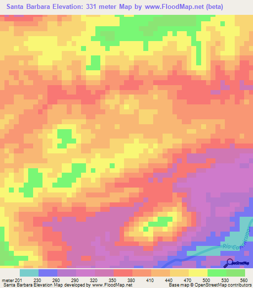 Santa Barbara,Venezuela Elevation Map