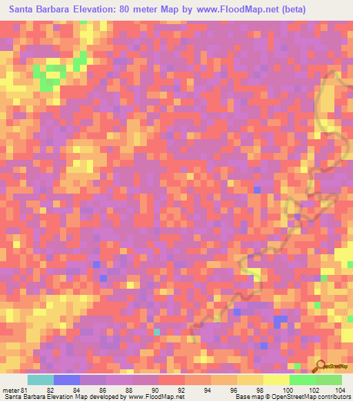 Santa Barbara,Venezuela Elevation Map