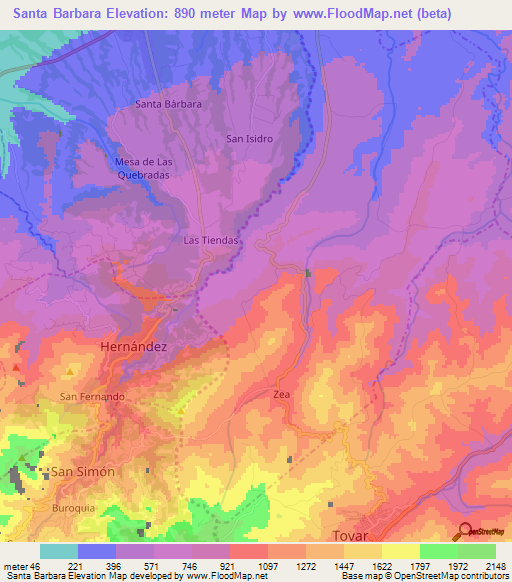 Santa Barbara,Venezuela Elevation Map