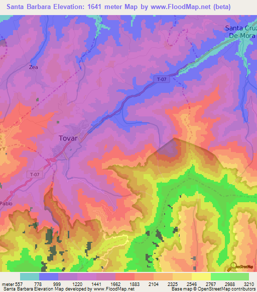 Santa Barbara,Venezuela Elevation Map