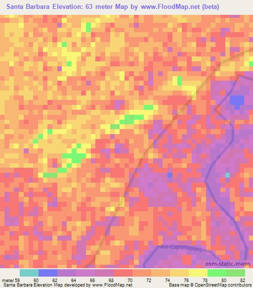 Santa Barbara,Venezuela Elevation Map