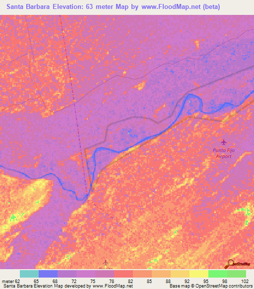 Santa Barbara,Venezuela Elevation Map