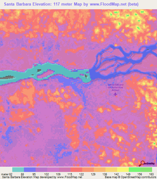 Santa Barbara,Venezuela Elevation Map