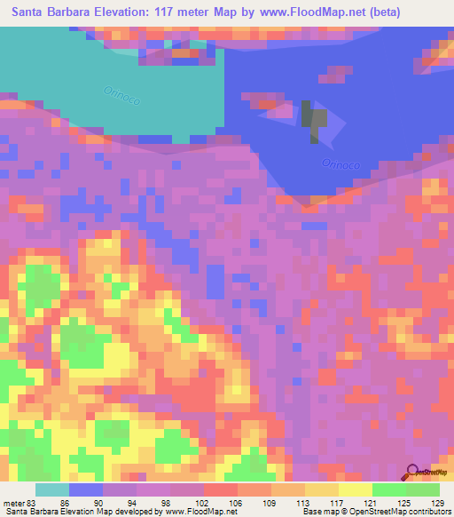 Santa Barbara,Venezuela Elevation Map