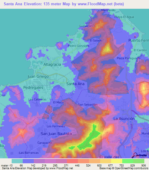 Santa Ana,Venezuela Elevation Map