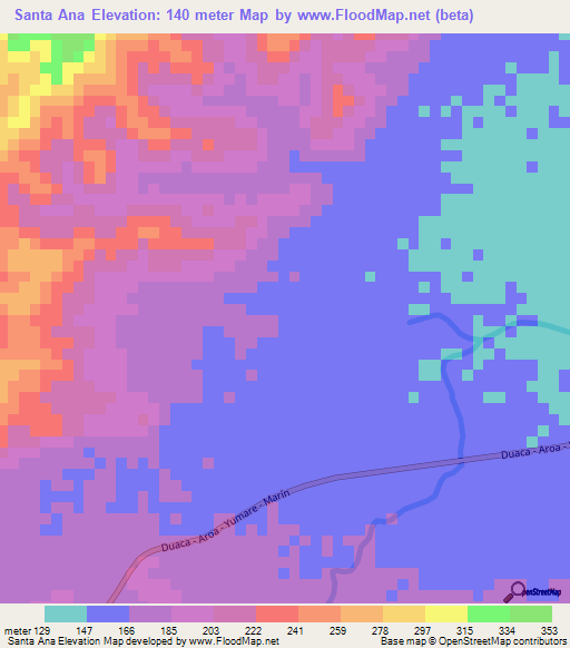 Santa Ana,Venezuela Elevation Map