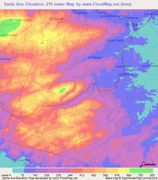 Santa Ana,Venezuela Elevation Map
