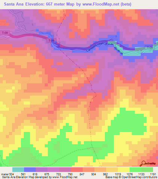 Santa Ana,Venezuela Elevation Map