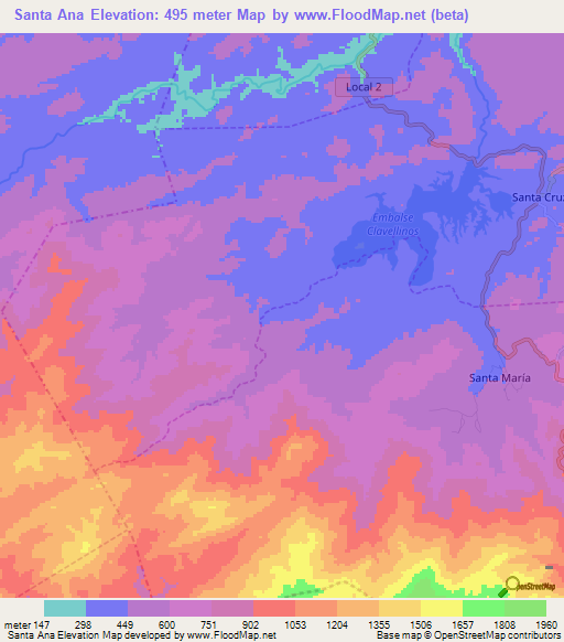 Santa Ana,Venezuela Elevation Map