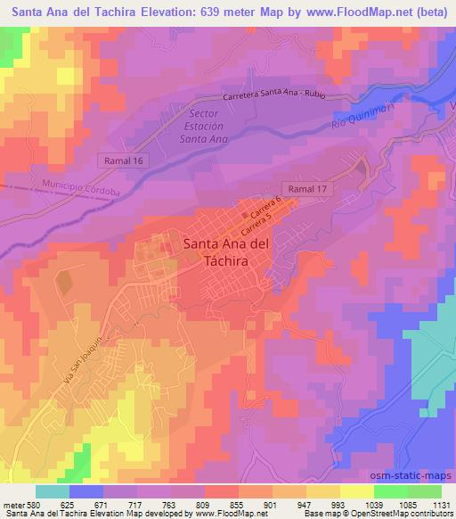 Santa Ana del Tachira,Venezuela Elevation Map