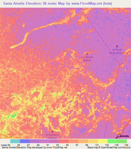Santa Amelia,Venezuela Elevation Map