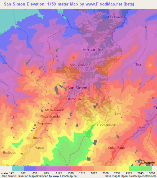 San Simon,Venezuela Elevation Map