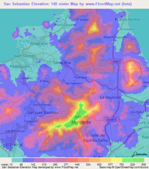 San Sebastian,Venezuela Elevation Map