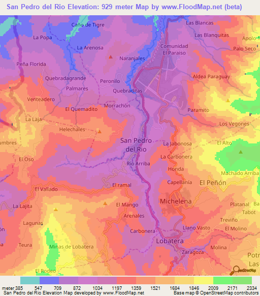 San Pedro del Rio,Venezuela Elevation Map