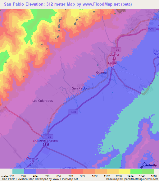San Pablo,Venezuela Elevation Map