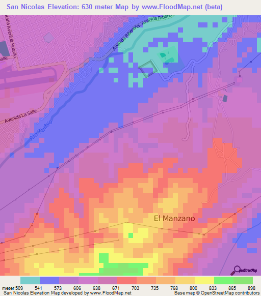 San Nicolas,Venezuela Elevation Map