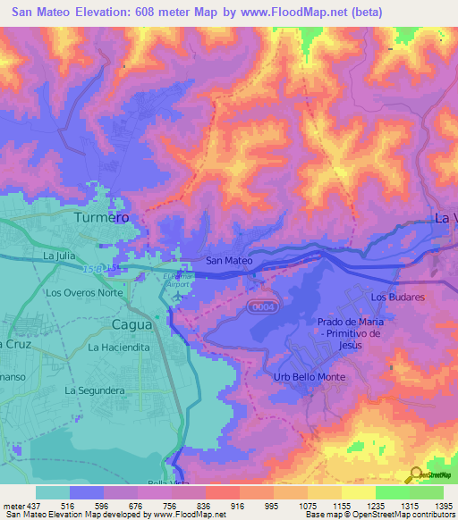 San Mateo,Venezuela Elevation Map