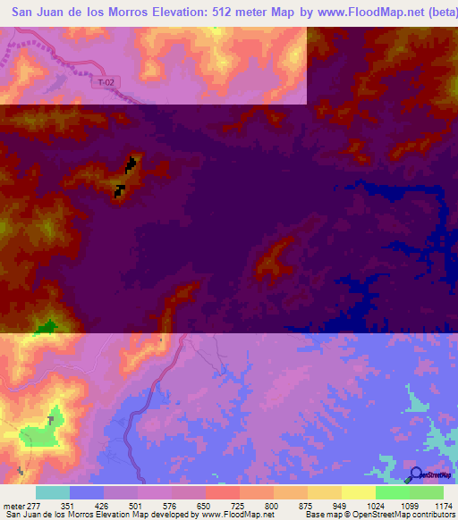 San Juan de los Morros,Venezuela Elevation Map