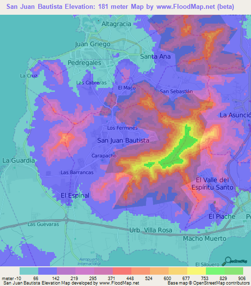 San Juan Bautista,Venezuela Elevation Map