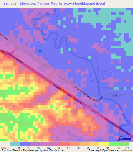 San Juan,Venezuela Elevation Map