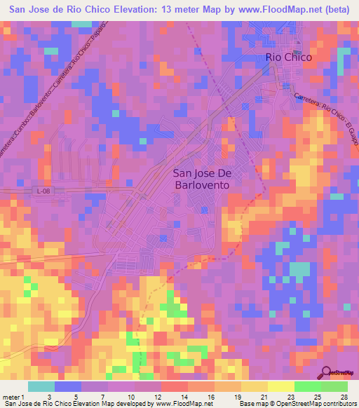 San Jose de Rio Chico,Venezuela Elevation Map