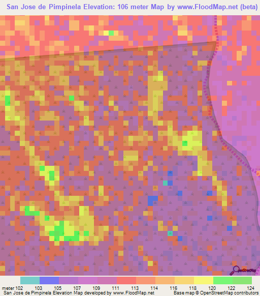 San Jose de Pimpinela,Venezuela Elevation Map