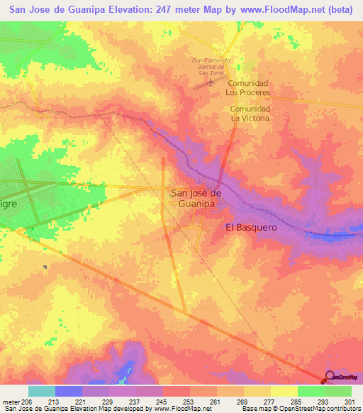 San Jose de Guanipa,Venezuela Elevation Map