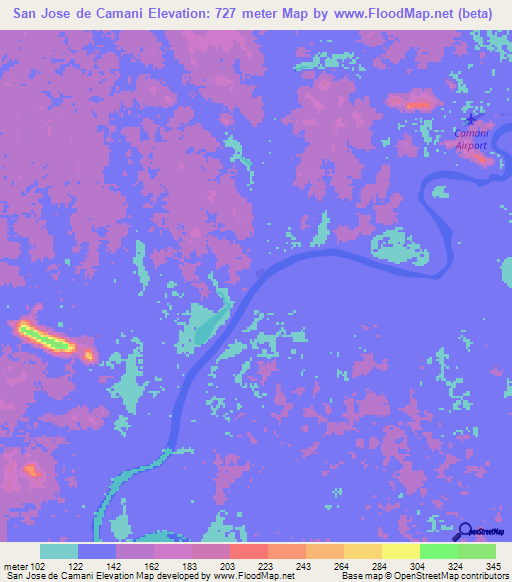 San Jose de Camani,Venezuela Elevation Map