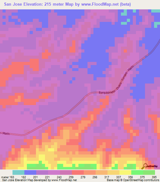San Jose,Venezuela Elevation Map